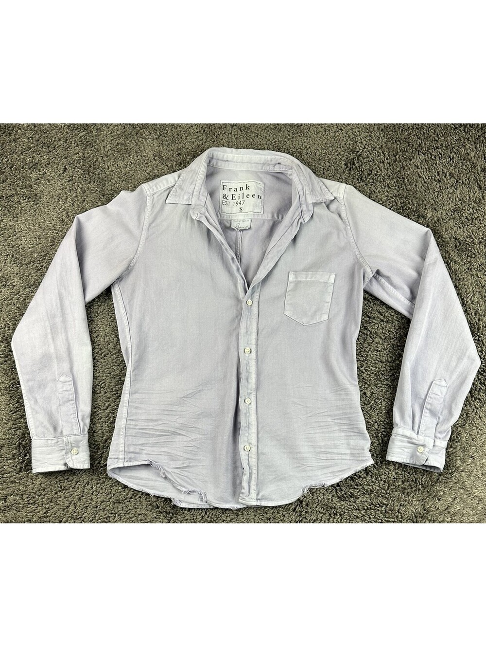 Frank & Eileen Barry Shirt Womens Lavender Button Up Distressed Raw Hem Sz S
